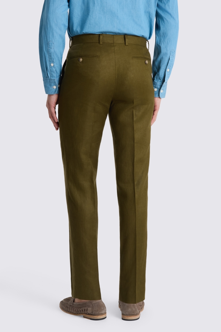 Tailored Fit Olive Twill Linen Trouser