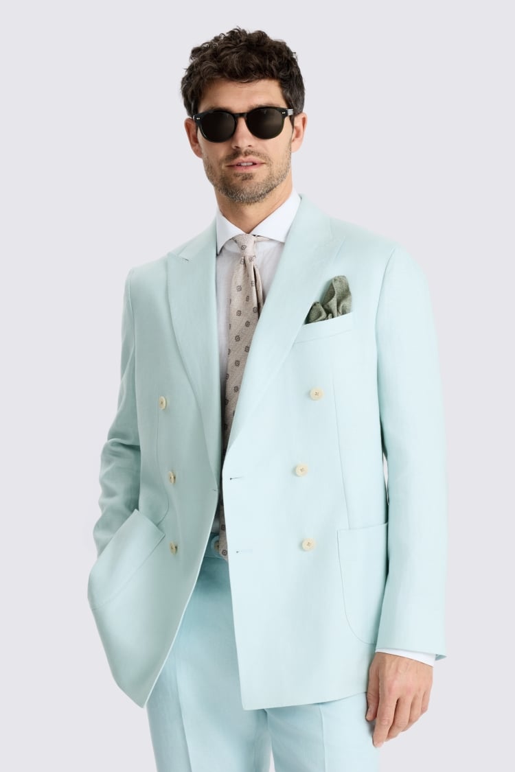 Tailored Fit Aqua Linen Suit Jacket
