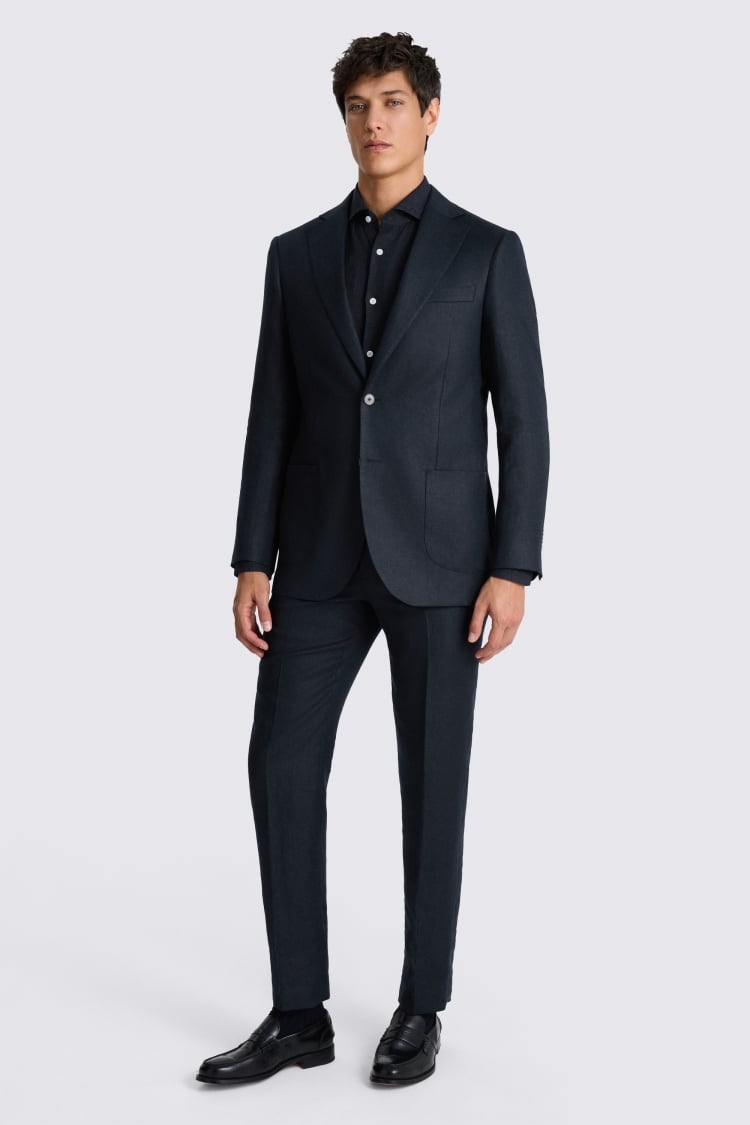 Tailored Fit Navy Twill Linen Suit