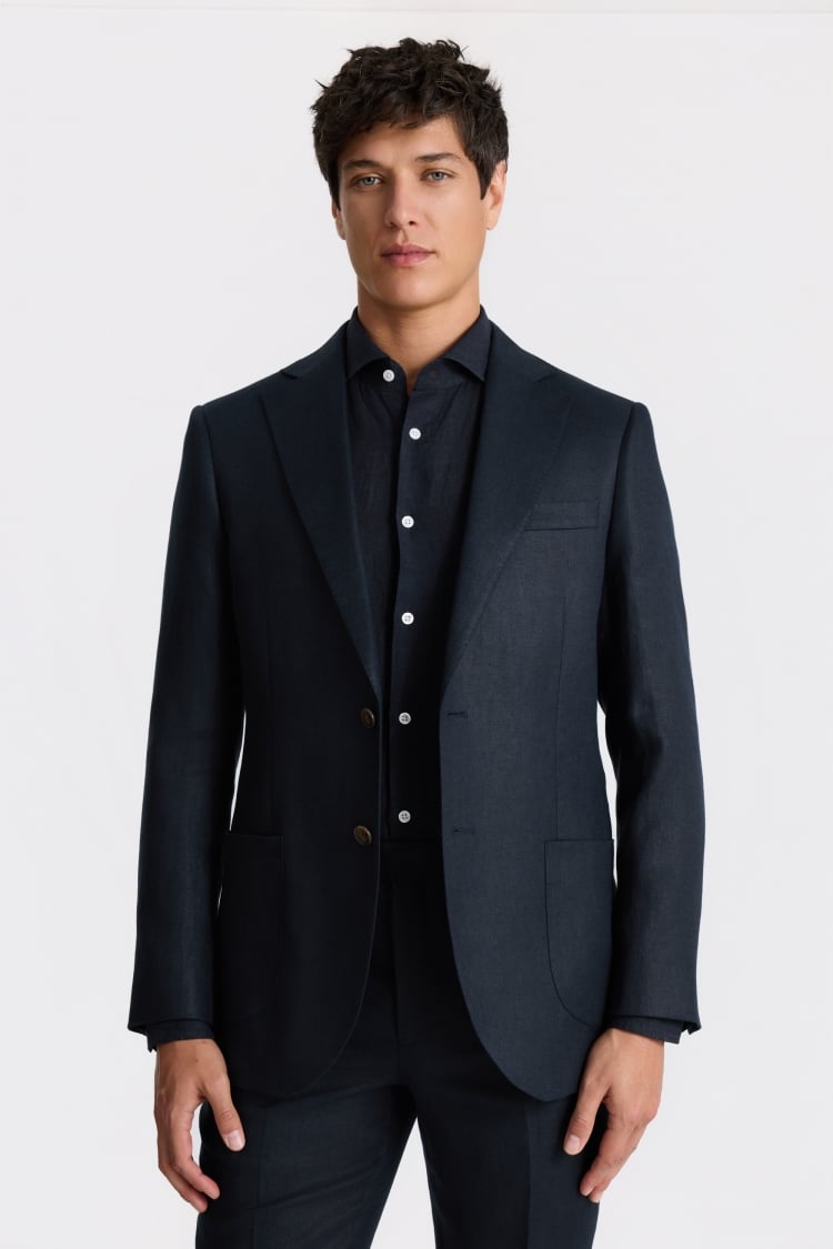 Tailored Fit Navy Twill Linen Suit