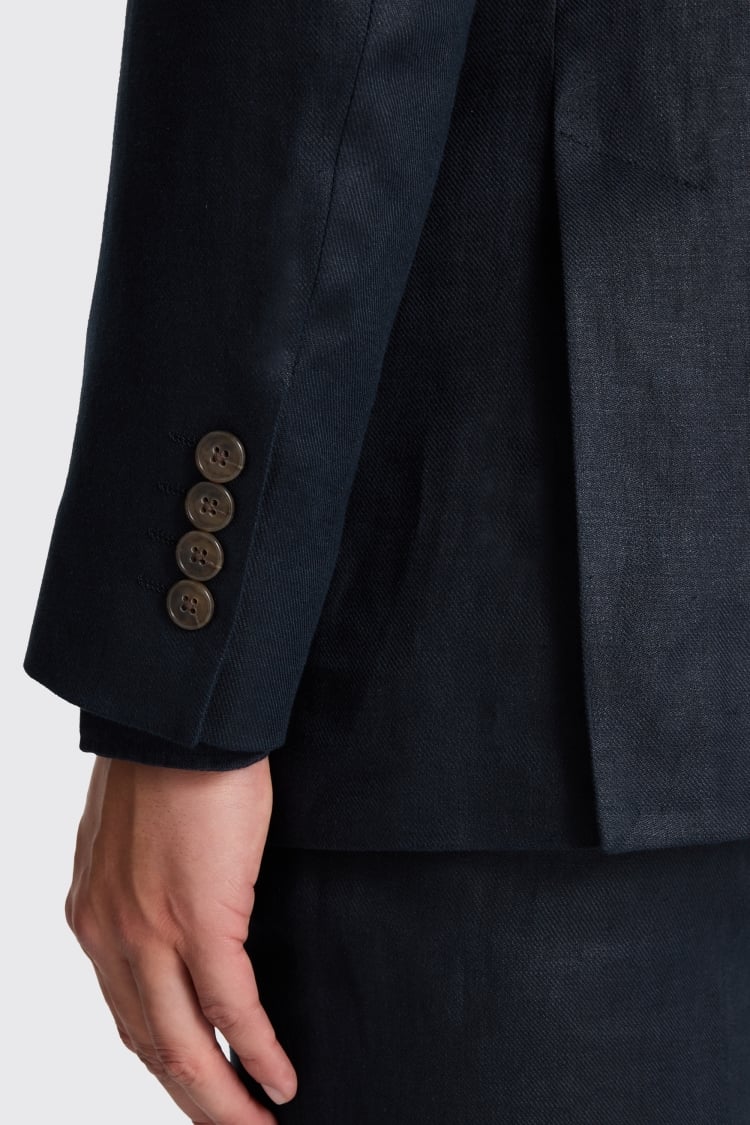 Tailored Fit Navy Twill Linen Suit