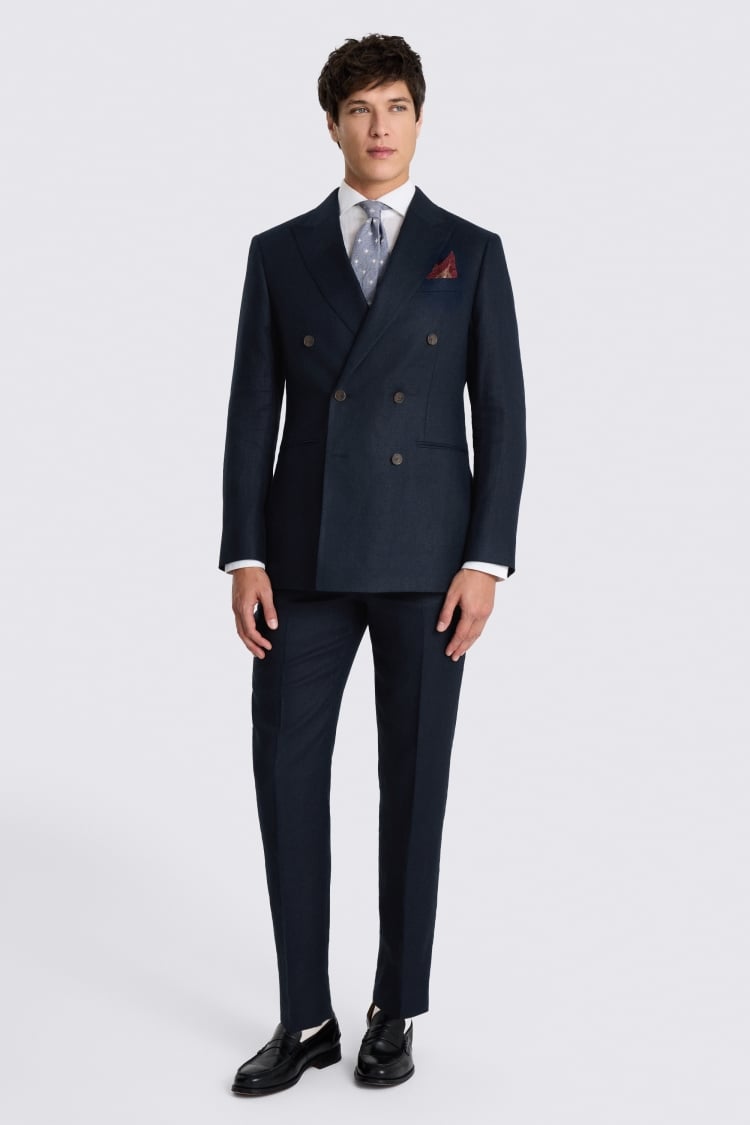 Tailored Fit Navy Twill Linen Suit