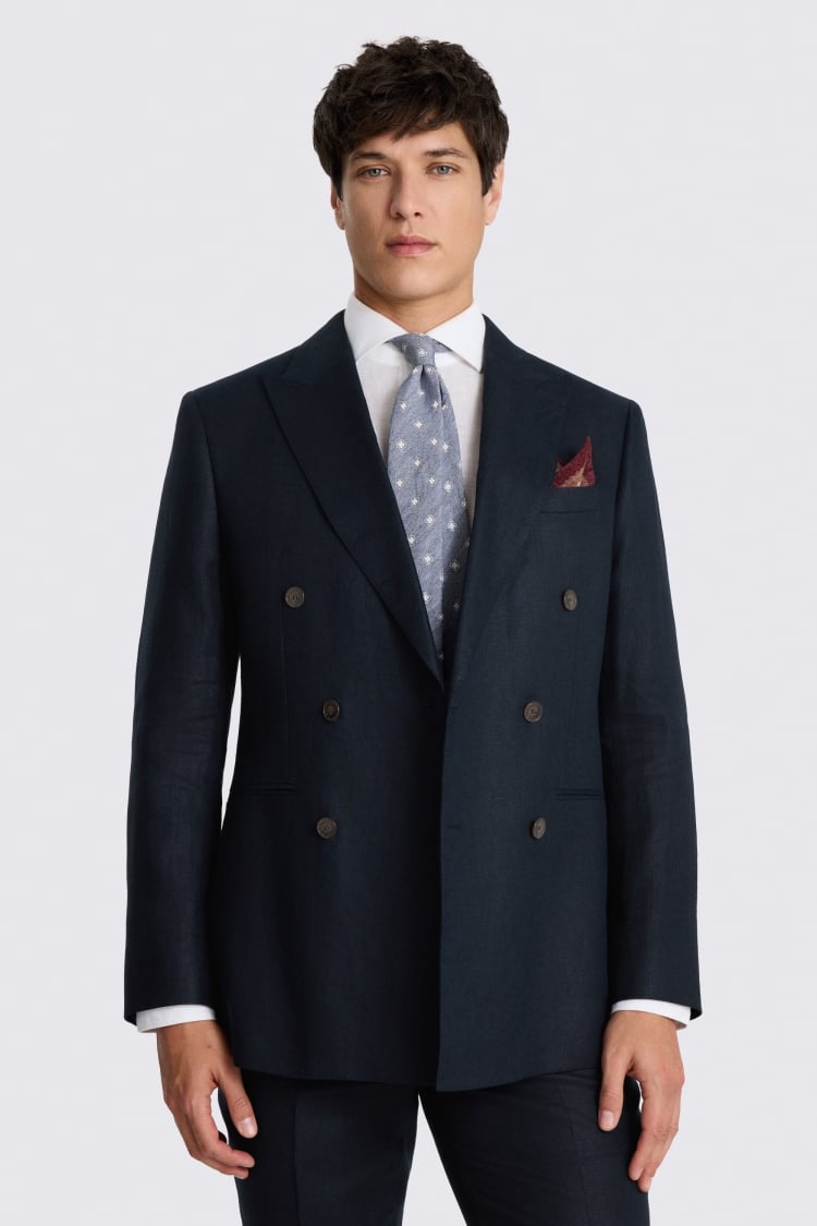 Tailored Fit Navy Twill Linen Suit