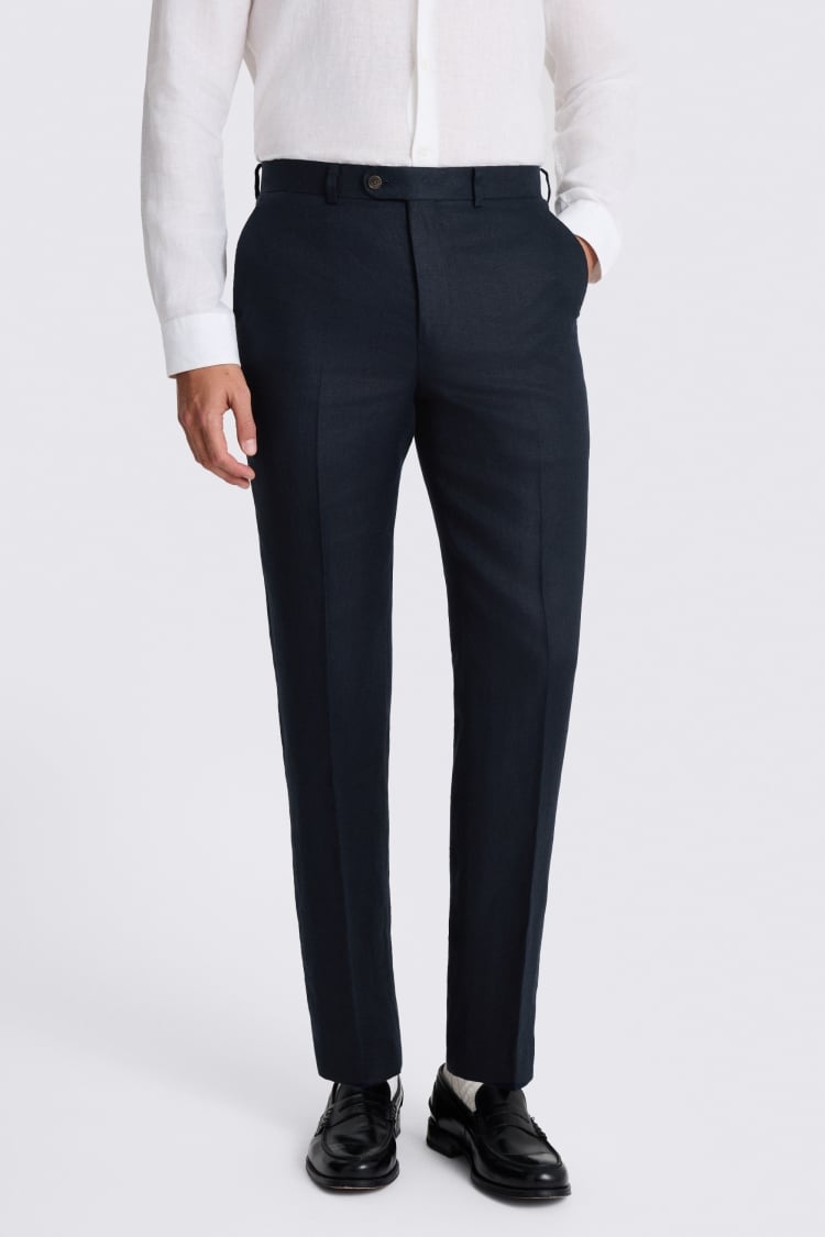 Tailored Fit Navy Twill Linen Trousers