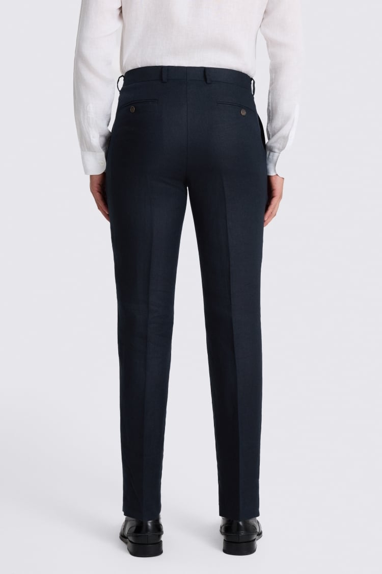 Tailored Fit Navy Twill Linen Trousers