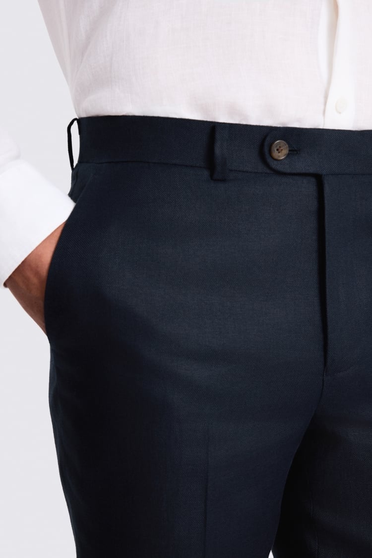 Tailored Fit Navy Twill Linen Trousers