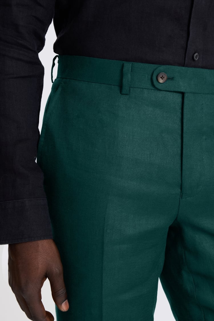 Slim Fit Emerald Twill Linen Trousers