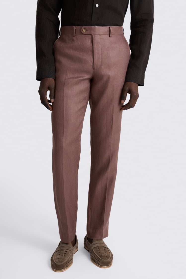 Slim Fit Mauve Twill Linen Trouser