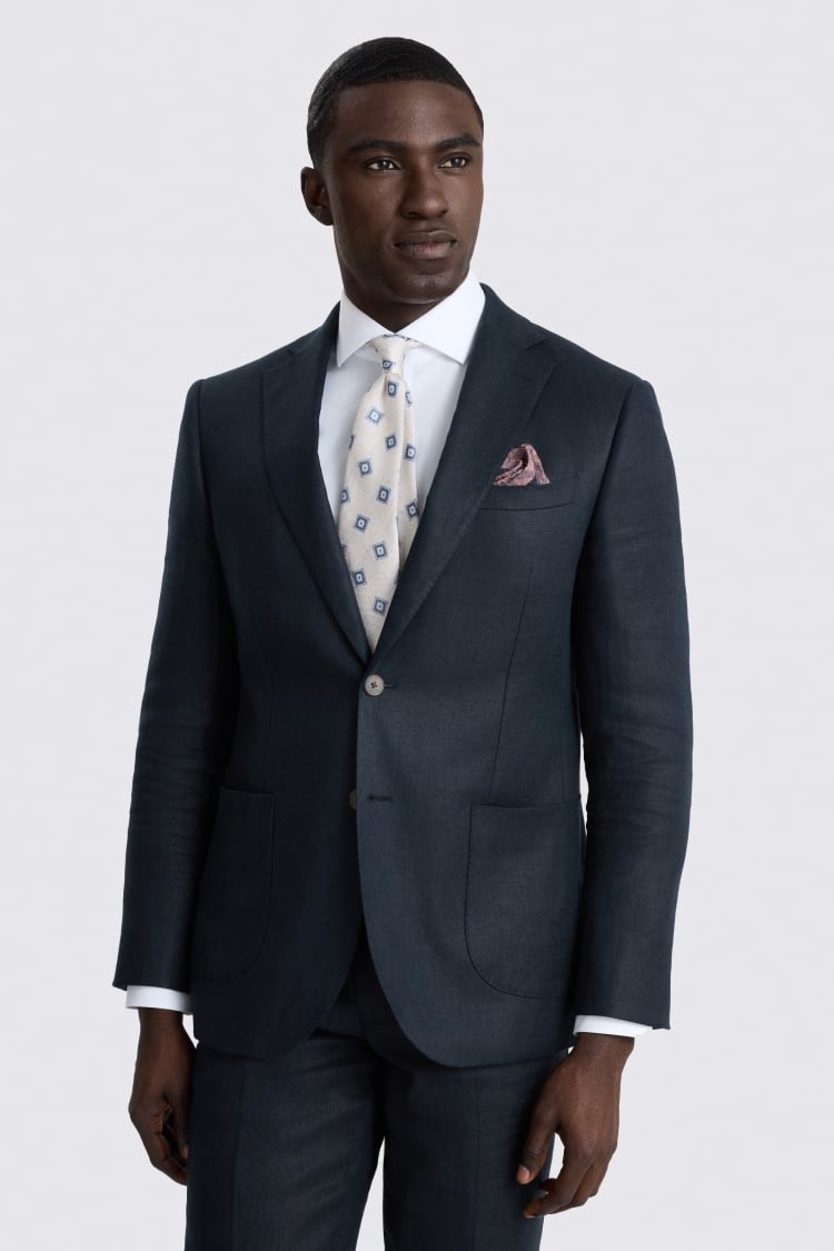 Slim Fit Navy Twill Linen Suit