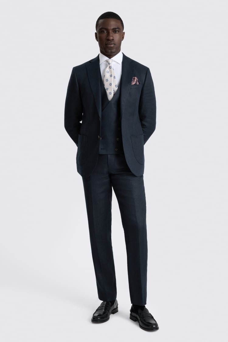 Slim Fit Navy Twill Linen Suit