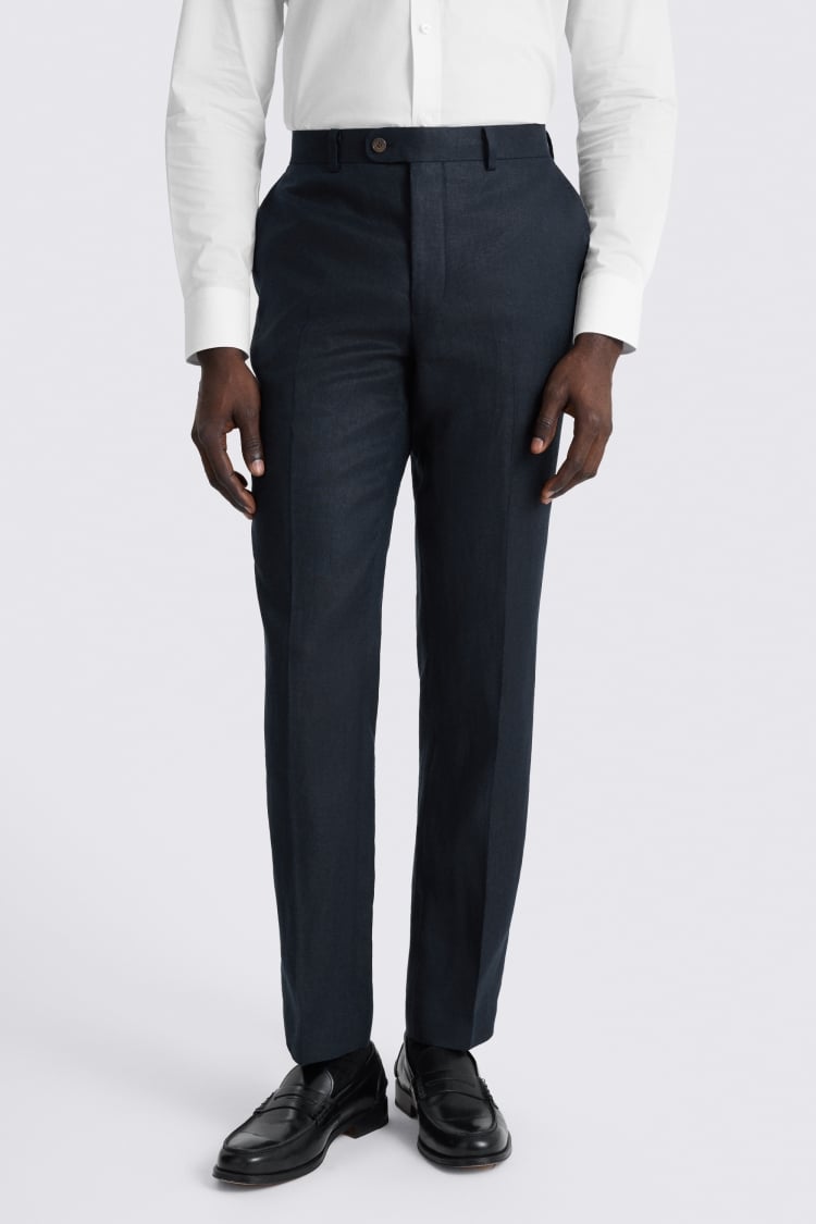 Slim Fit Navy Twill Linen Trouser
