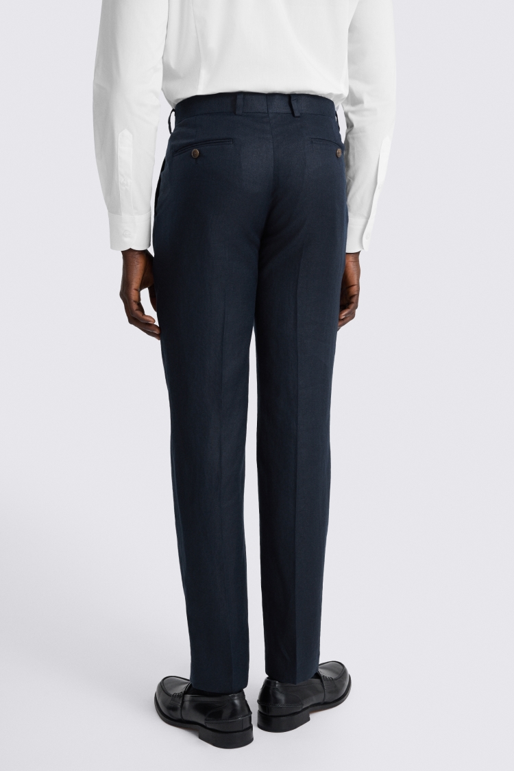 Slim Fit Navy Twill Linen Trouser