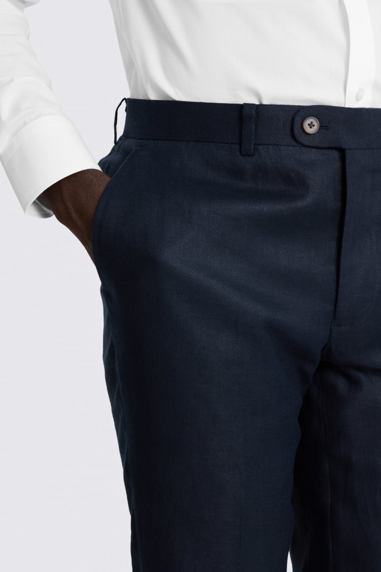 Slim Fit Navy Twill Linen Trouser