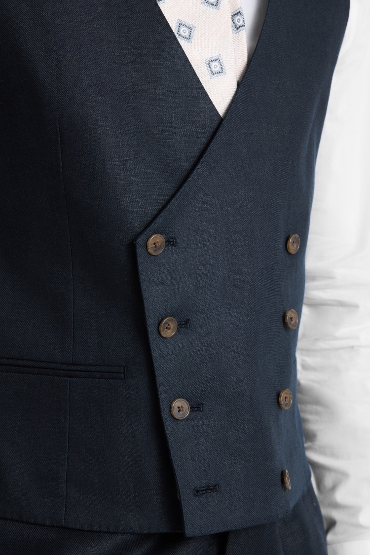Slim Fit Navy Twill Linen Waistcoat 