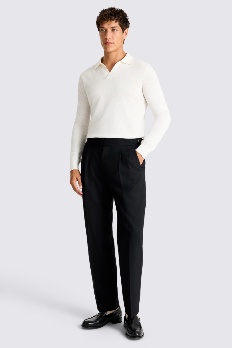 Black Wool Pleated Trousers