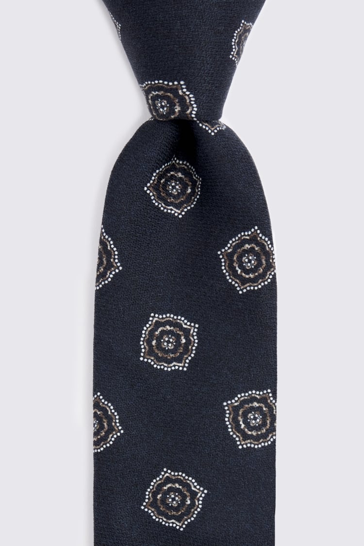 Bottinelli Dark Navy Silk Medallion Tie