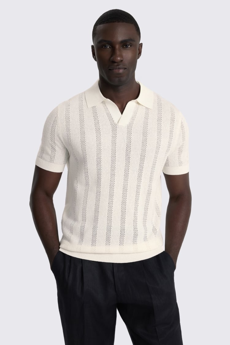 Off-White Pointelle Linen-Blend Skipper Polo Shirt