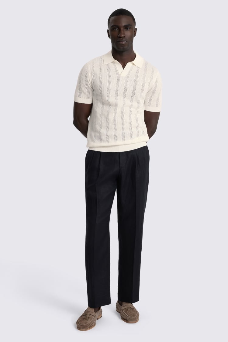 Off-White Pointelle Linen-Blend Skipper Polo Shirt