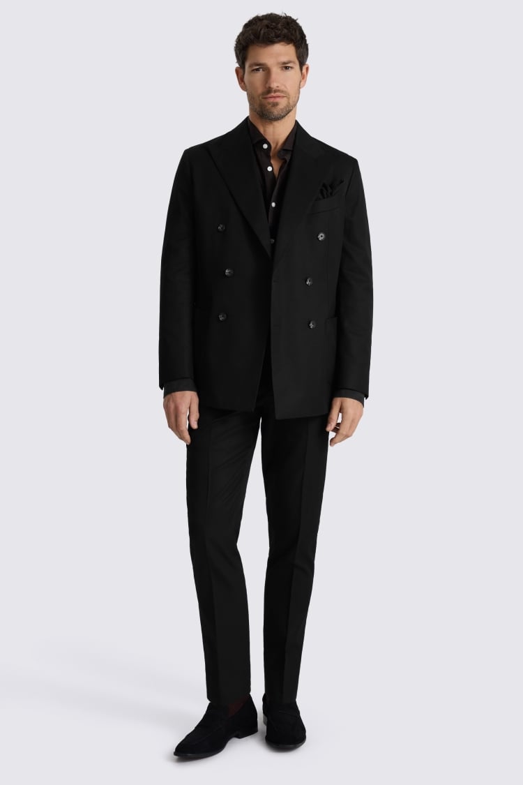 Italian Tailored Fit Black Cotton Suit Jacket