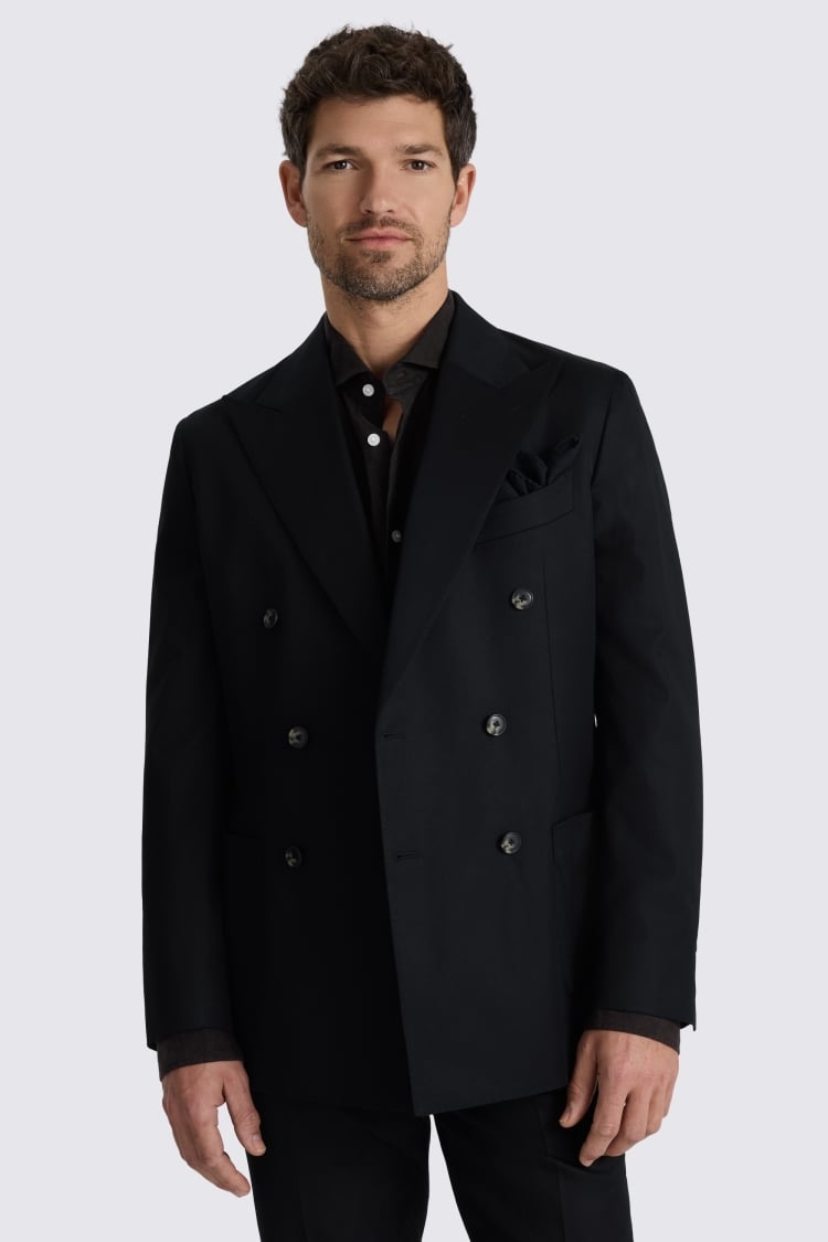 Italian Tailored Fit Black Cotton Suit Jacket