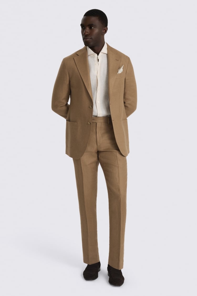 Italian Tailored Fit Chestnut Twill Linen Suit Jacket
