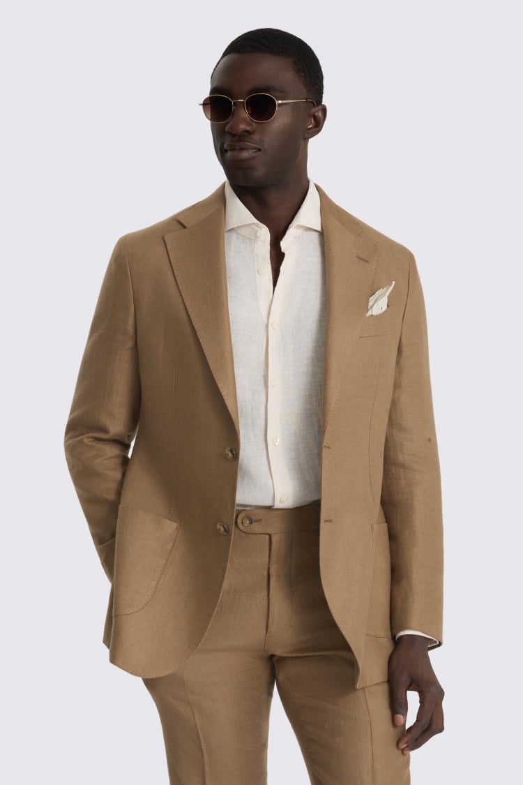 Italian Tailored Fit Chestnut Twill Linen Suit Jacket