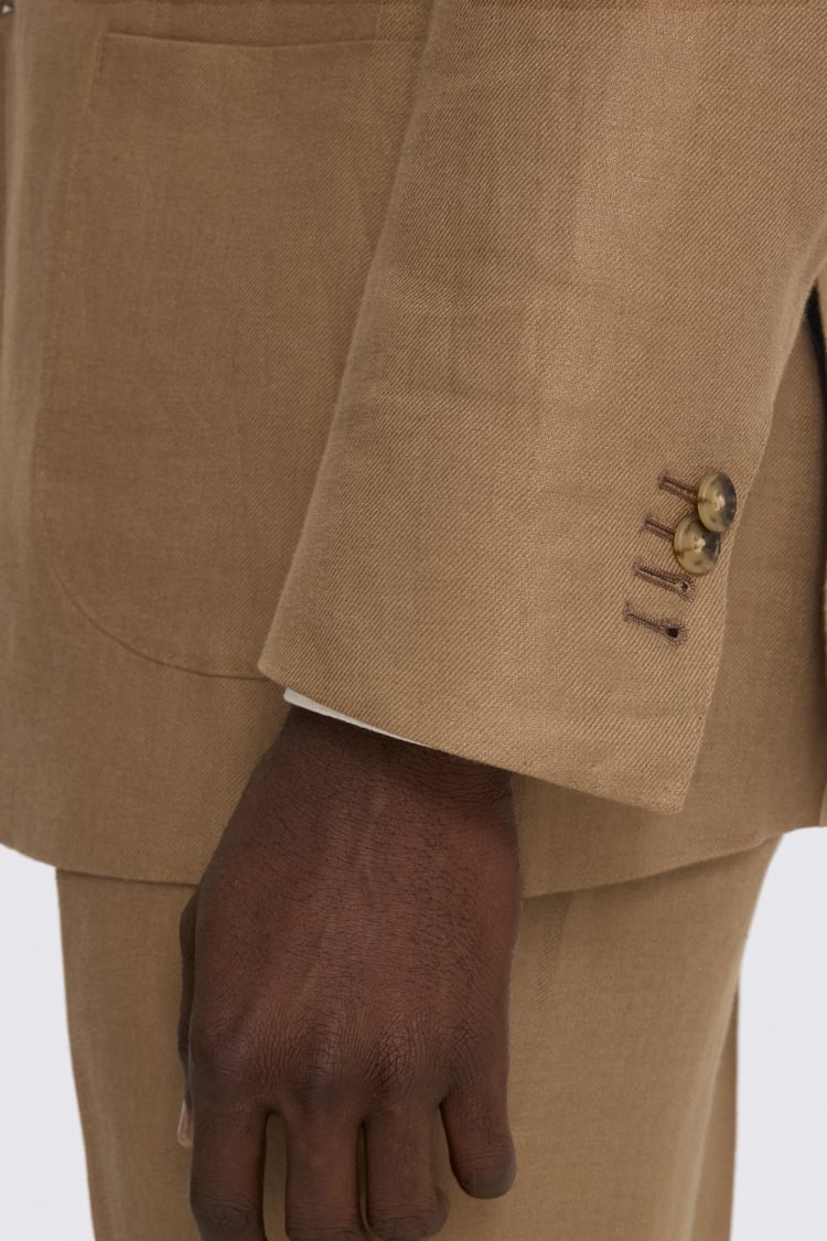 Italian Tailored Fit Chestnut Twill Linen Suit Jacket