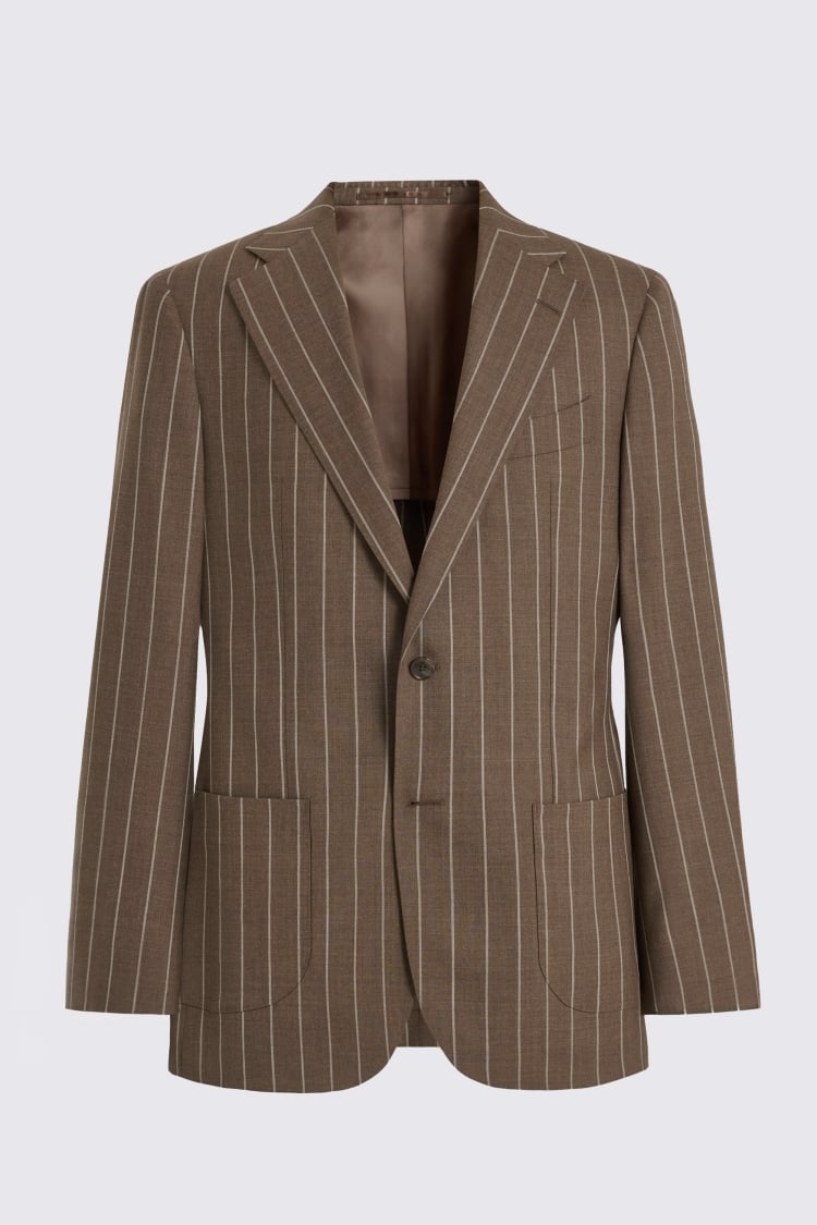 Italian Tailored Fit Brown Stripe Suit Jacket