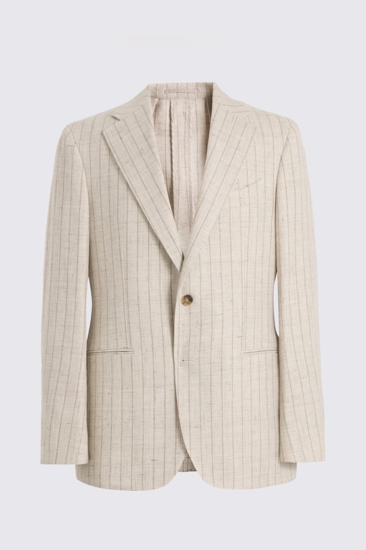 Italian Tailored Fit Neutral Stripe Suit Jacket