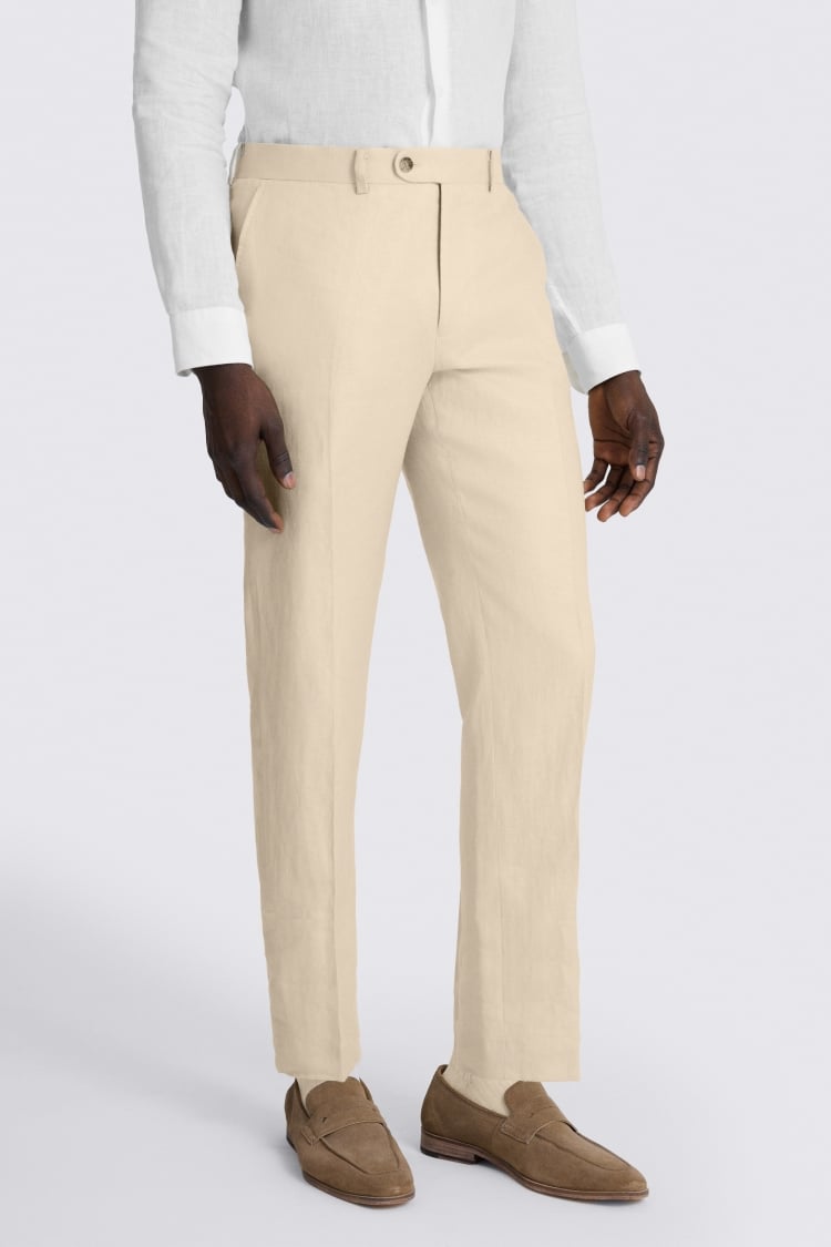 Tailored Fit Neutral Twill Linen Trouser