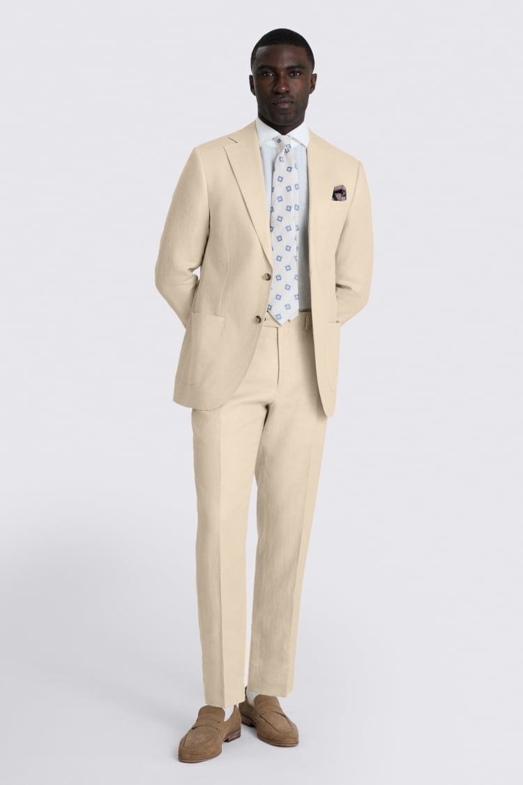 Tailored Fit Neutral Twill Linen Suit