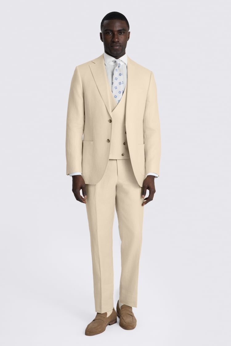 Tailored Fit Neutral Twill Linen Suit