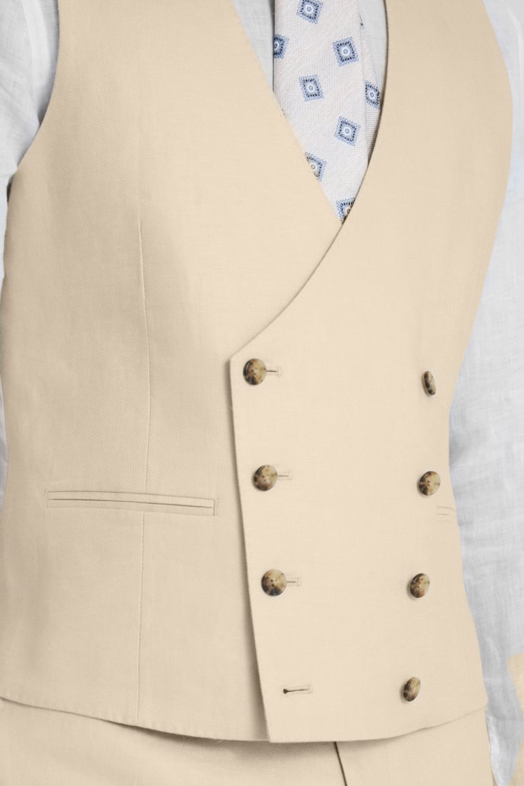 Tailored Fit Neutral Twill Linen Waistcoat