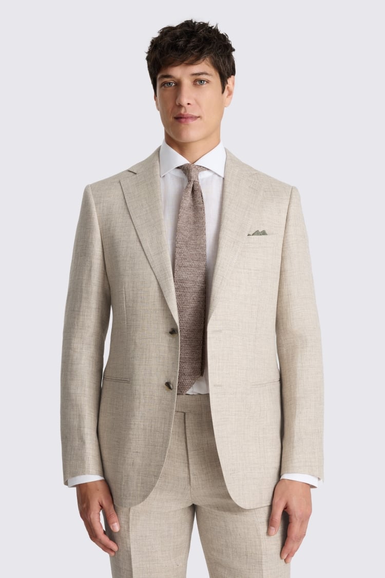 Tailored Fit Neutral Delave Linen Suit