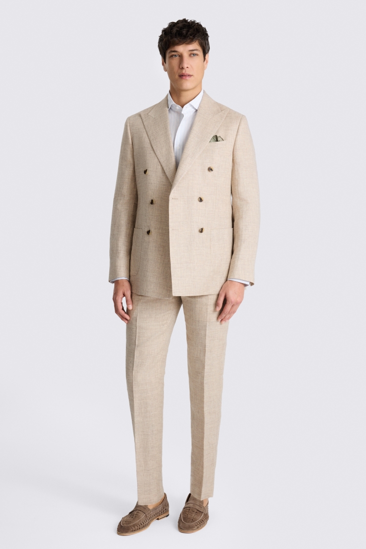 Tailored Fit Neutral Delave Linen Suit
