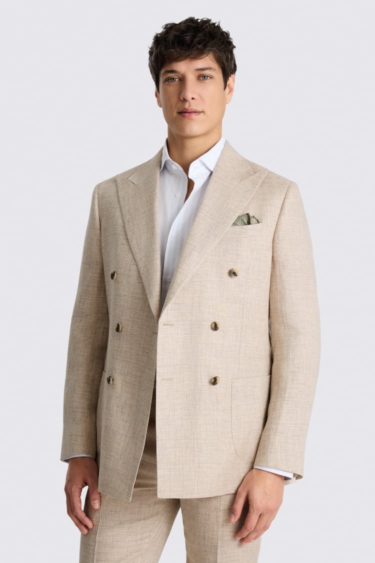 Tailored Fit Neutral Delave Linen Suit