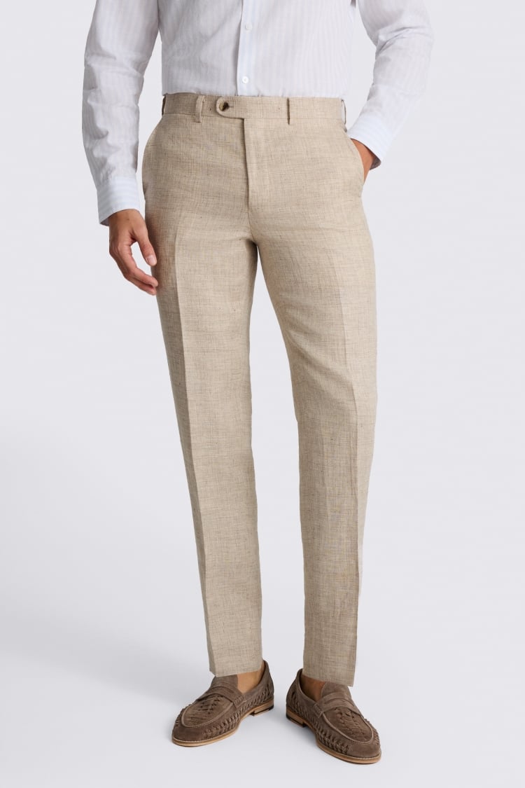 Tailored Fit Neutral Delave Linen Trousers