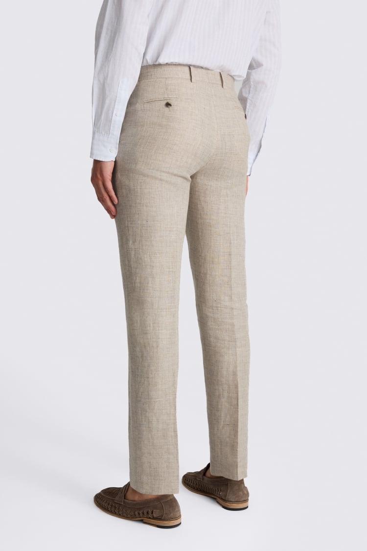 Tailored Fit Neutral Delave Linen Trousers