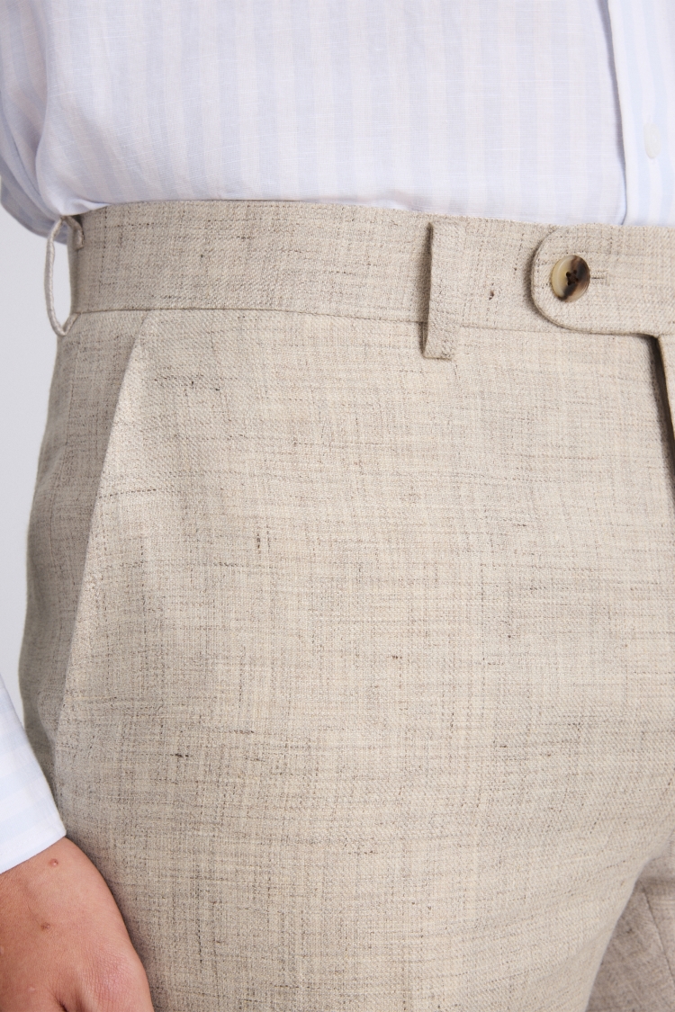 Tailored Fit Neutral Delave Linen Trousers