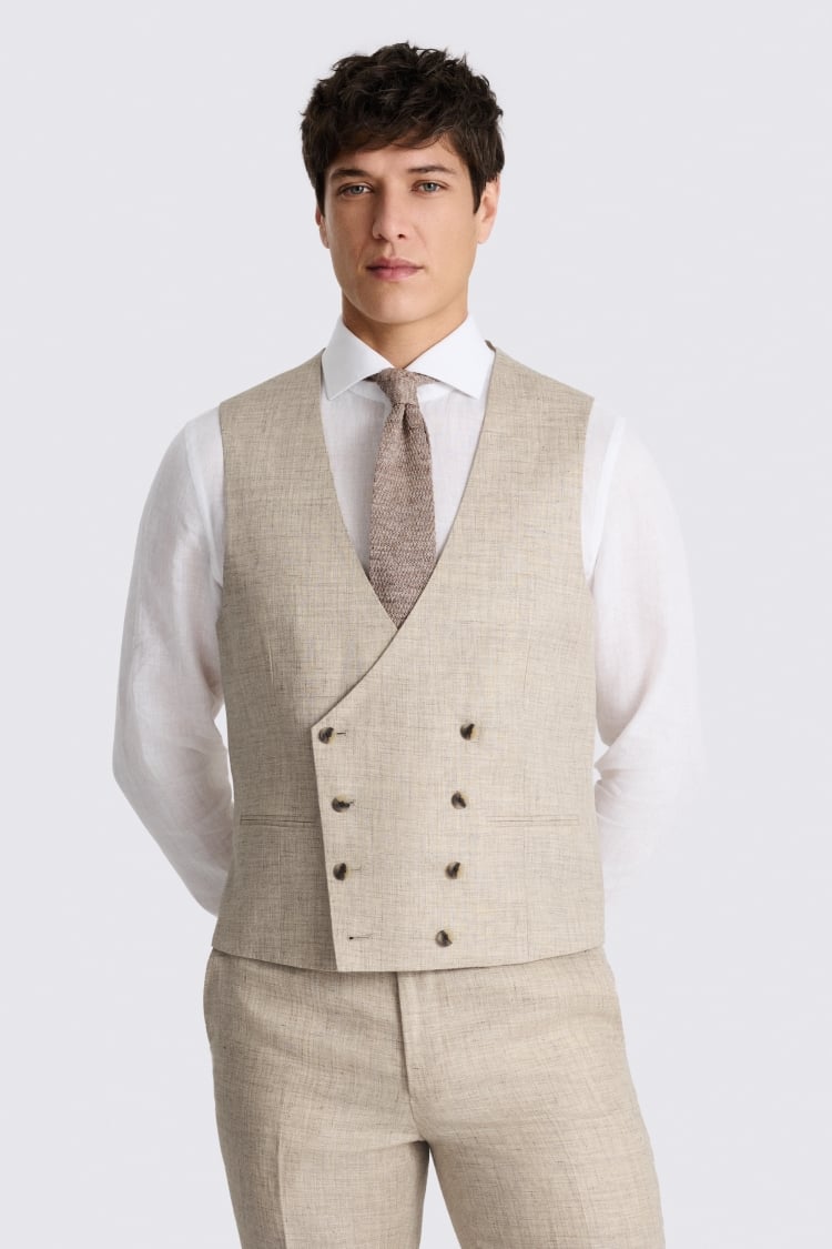 Tailored Fit Neutral Delave Linen Waistcoat