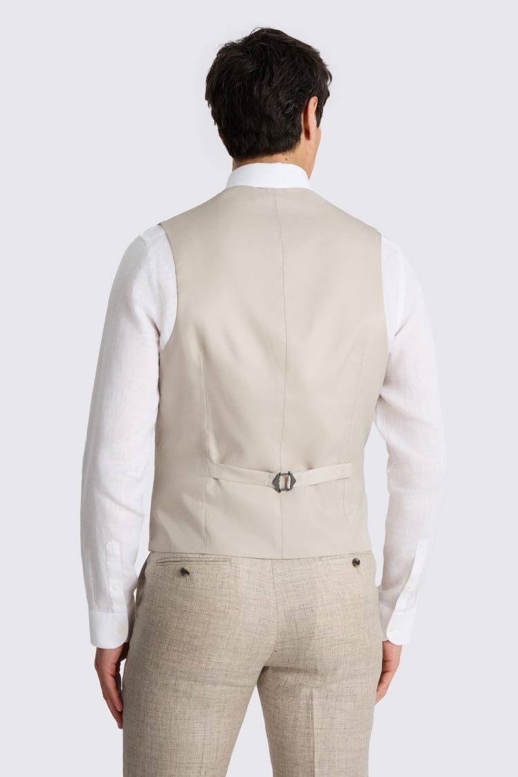Tailored Fit Neutral Delave Linen Waistcoat