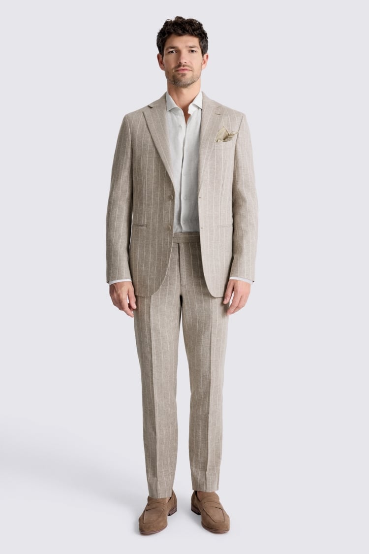 Tailored Fit Taupe Stripe Linen Suit