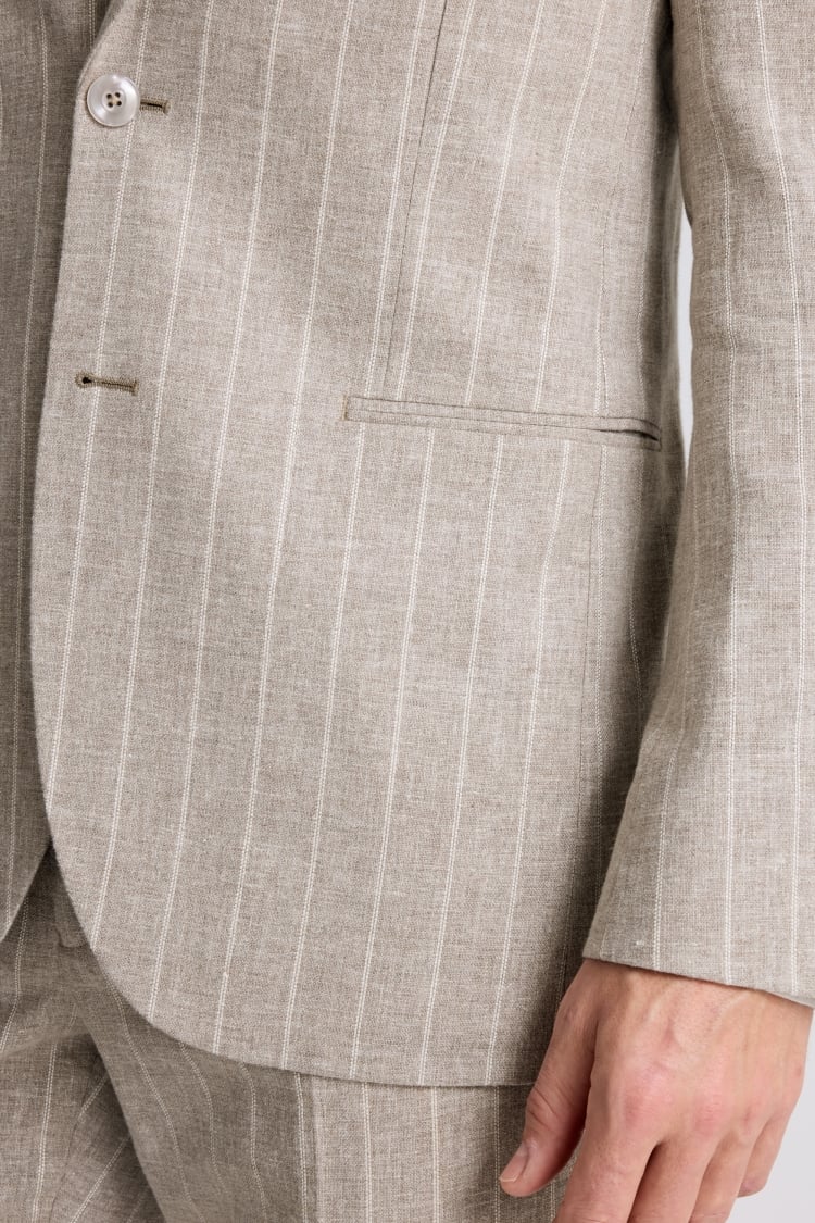 Tailored Fit Taupe Stripe Linen Suit