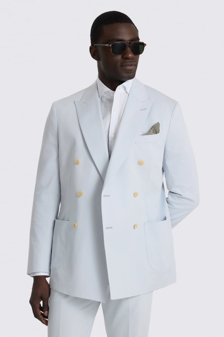 Tailored Fit Pale Blue Cotton Suit Jacket