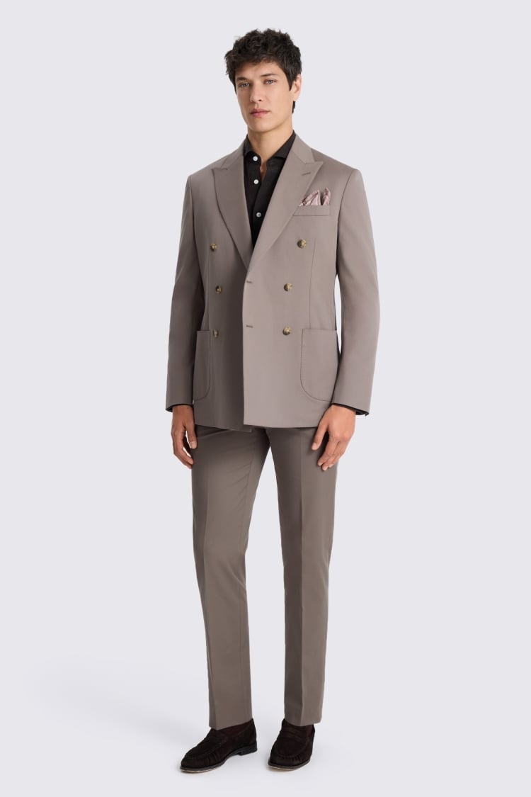 Tailored Fit Taupe Cotton Suit Jacket 