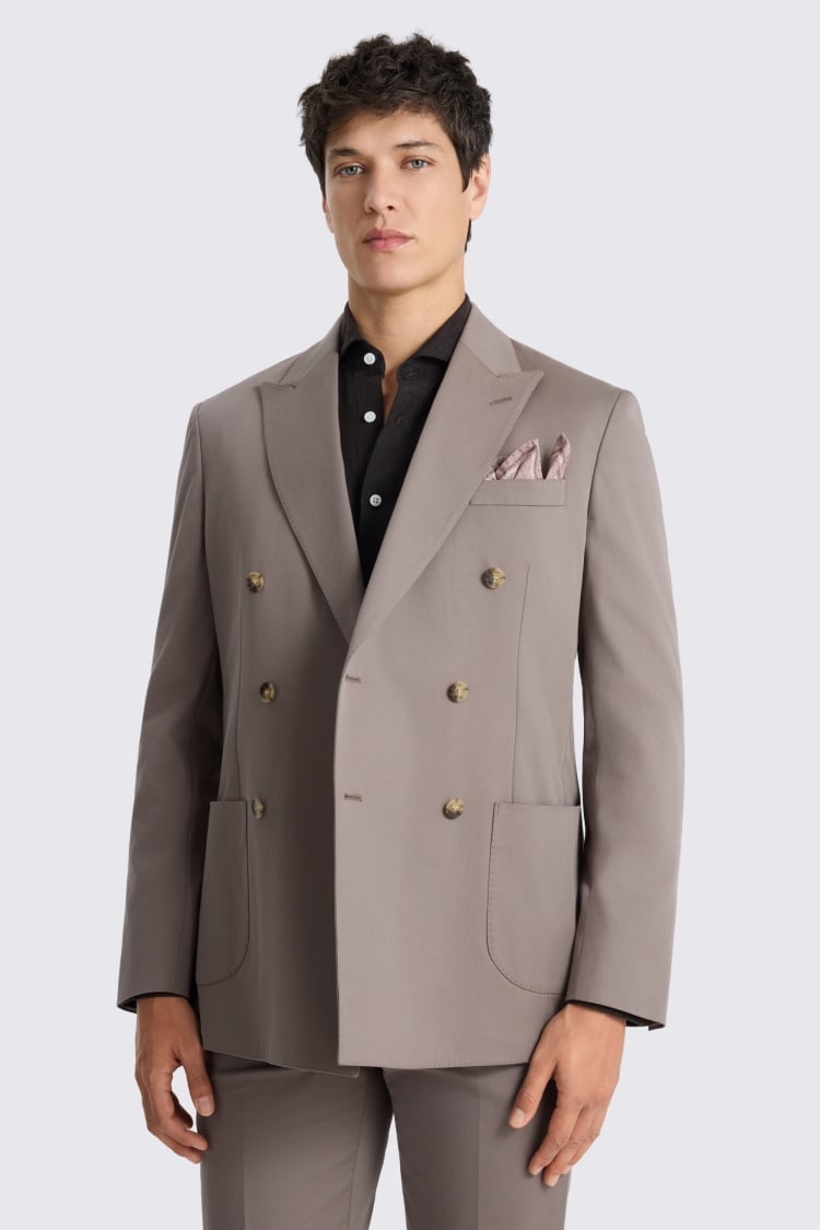 Tailored Fit Taupe Cotton Suit Jacket 