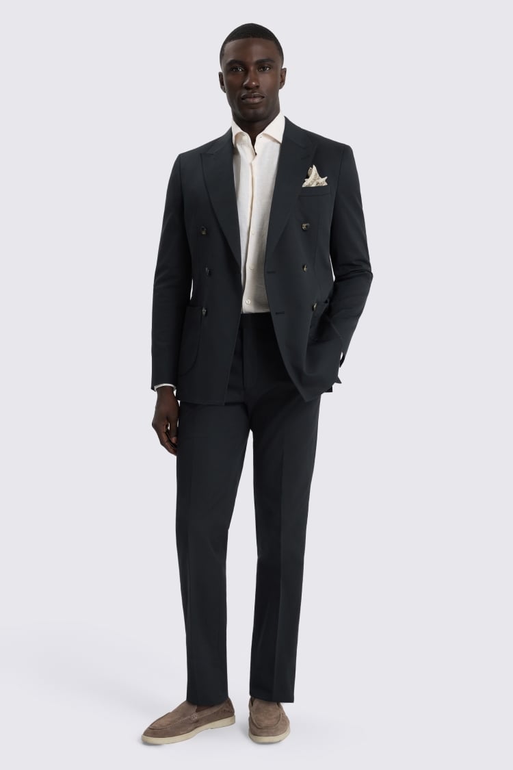 Slim Fit Black Cotton Suit Jacket 