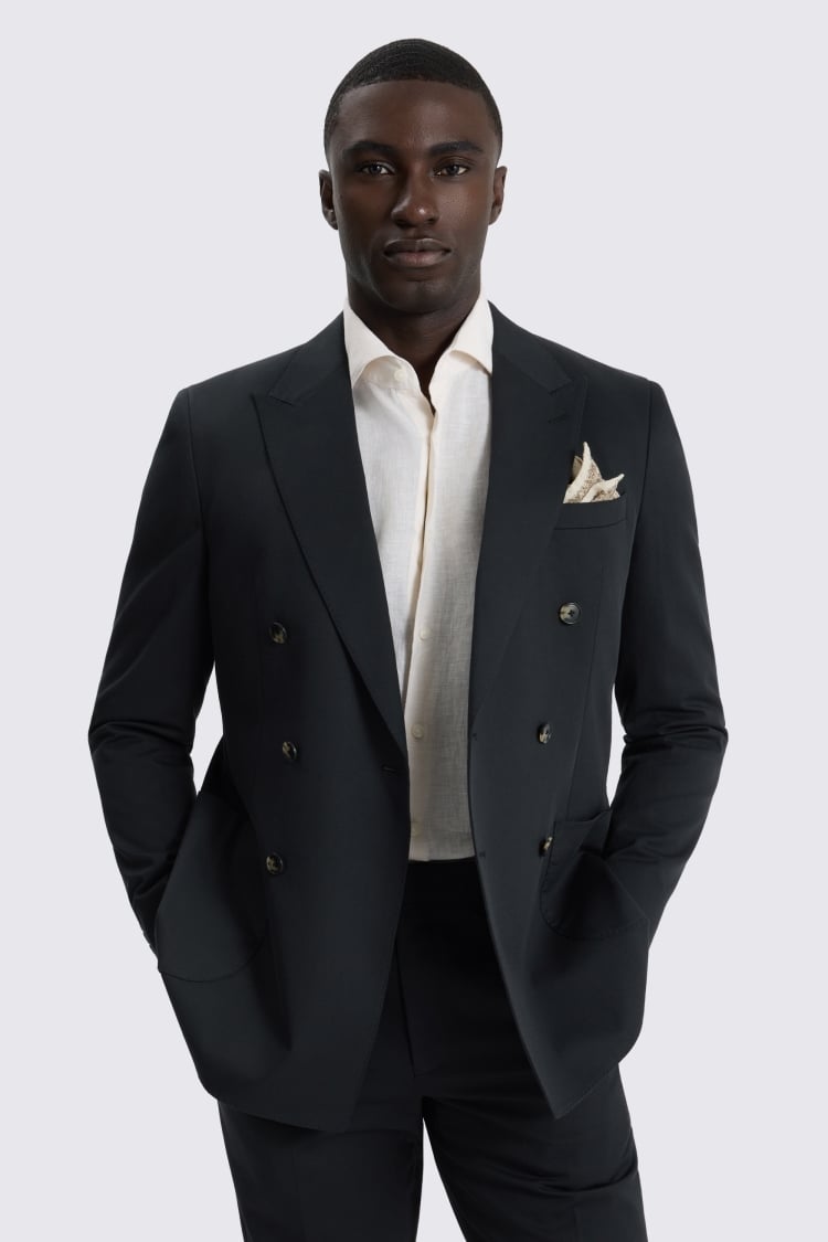 Slim Fit Black Cotton Suit Jacket 