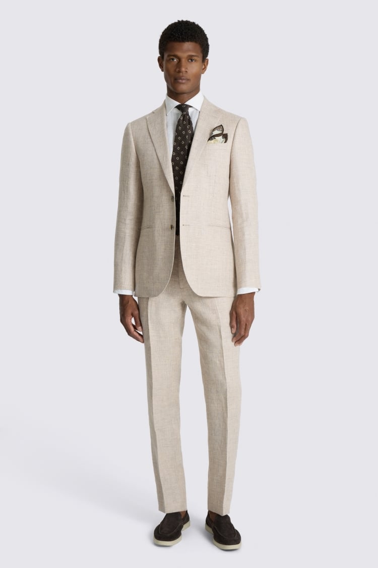 Slim Fit Neutral Delave Linen Suit