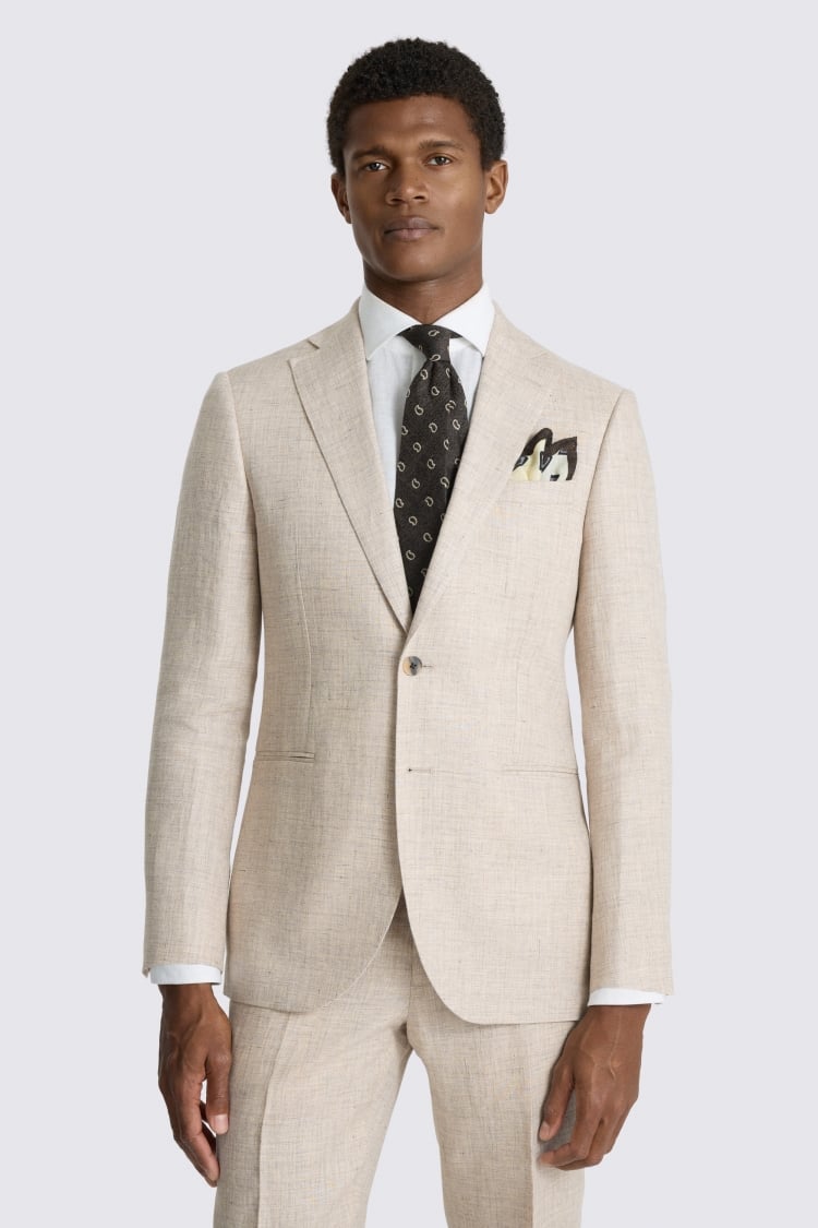 Slim Fit Neutral Delave Linen Suit
